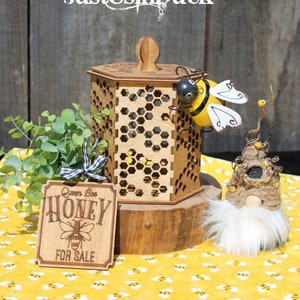 Honeycomb wood canister, octagon box, lantern, bee canister Farmhouse, honey comb bee box with lid, Mother&#39;s Day Gift, thinking of you