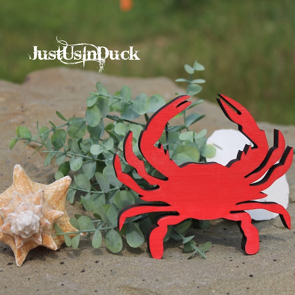 Wood Crab cutout, Rustic wooden crab Tiered tray styling, Tiered tray decor, Beach, Stand alone, shelf sitter, Red, blue crab, Farmhouse