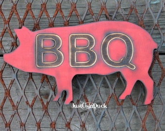 Large 48 x 24 BBQ Pig torched wood Wall Decor, Smokehouse decor, Bar-B-Q, Barbecue sign, Tiered Tray styling, wood pig cutout sign, Grilling
