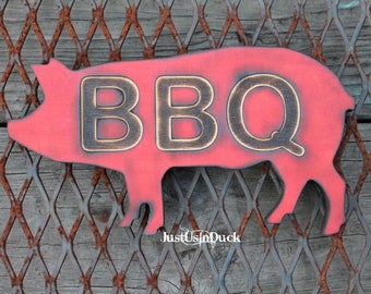 Large 12 to 24 In BBQ Pig torched wood Wall Decor, Smokehouse, Bar-B-Q, Barbecue, Restaurant bbq pig sign, wood pig cutout, Grilling Sign