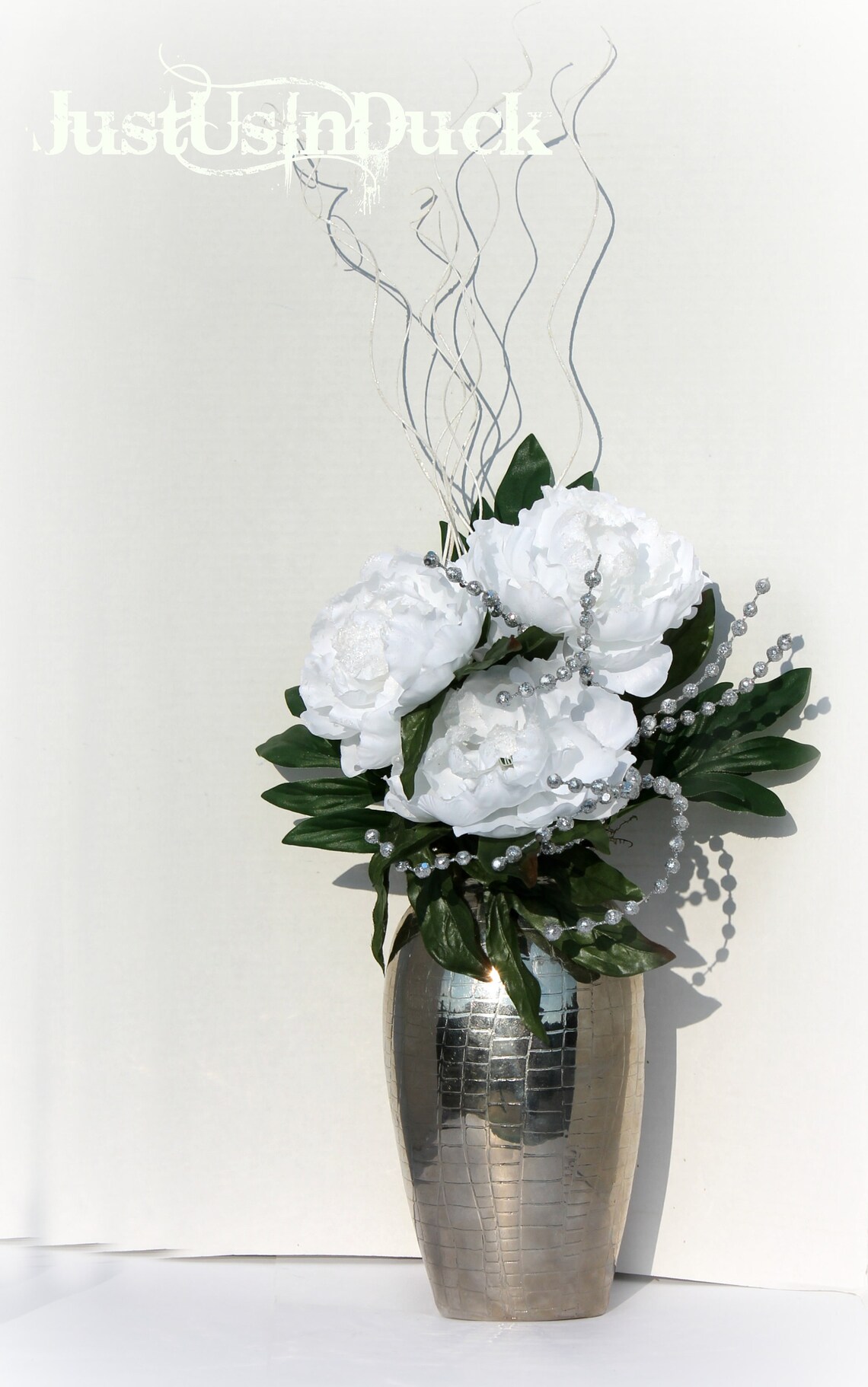 Modern white and black floral arrangement Silver vase Etsy