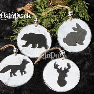 Woodland Animal Set of 4 Ornaments, Forest Animal, Christmas, Animal lover gifts, Rustic Xmas, Cabin, Lodge decor, thinking of you, hunting