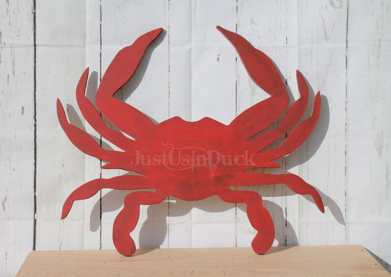 Large Wood Crab Wall Decor Wooden Crab Sign Coastal Wall Etsy
