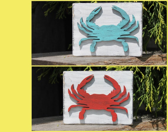 Choice Distressed 3d crab wood sign, blue crab sign, Tiered Tray decor, tier tray styling, Red crab, mini sign, Farmhouse, Beach decor