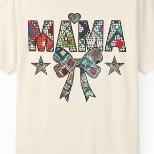 Mama Floral Patchwork Bow T-Shirt | Mom Typography, Stars