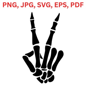 Signe de la paix squelette main de la paix en téléchargement numérique Téléchargement instantané Jpg, Png, Svg, Eps, Pdf Cricut Silhouette camée fichiers de haute qualité bricolage maison