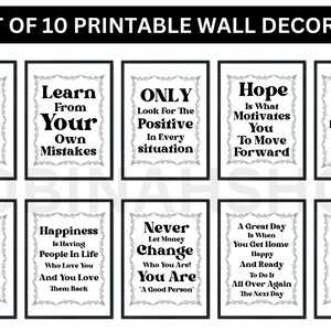 10 Druckbare motivierende Inspirational Positivity Wall Decor Wall Art Home Office Decor Office Decor Schwarz & Weiß US / A4 Letter Size Cute