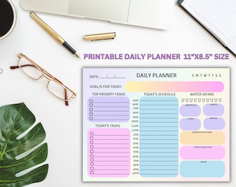 PRINTABLE DAILY Planner Digital Planner Colourful Minimalist Planner Home office School College Holiday Adults Teens Men Women 11"x8.5" PDF