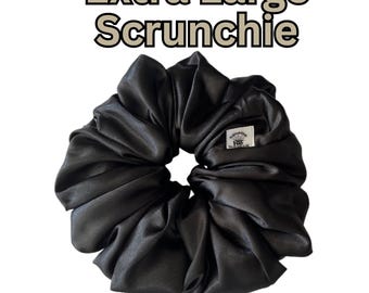 Extra Large BLACK Satin Scrunchie Handmade Oversized Silky Scrunchie 8 Inch Big Hair Scrunchie Gentle on Hair XL Ponytail Holder Robinahshop