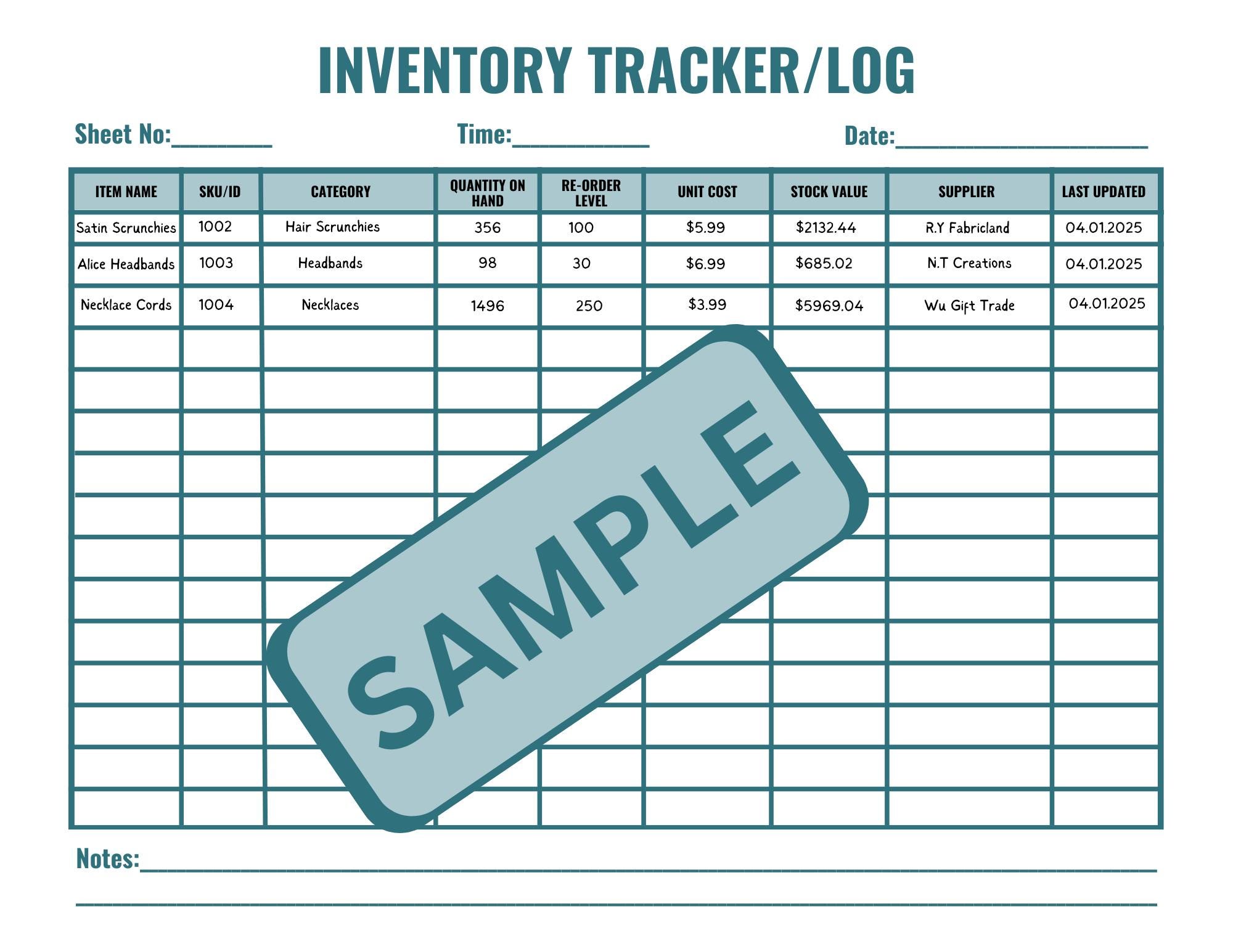 A4 Business Inventory Tracker Template: Instant Download - Etsy