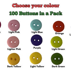 Resin Buttons 11mm 100 Pieces 15 Colours To choose Scrapbooking Round Shaped 2 Holes Sewing Buttons DIY Pack of 100 Buttons, Baby Sewing NEW