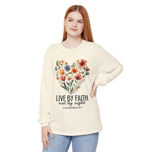 Live By Faith Floral Heart Long Sleeve Shirt | Watercolor Scripture Tee