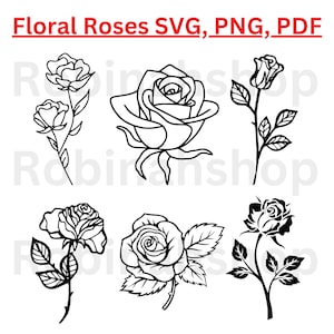 Roses Bundle Svg Instant Download Floral Flower Leaves Svg Png Pdf Diy Projects Gifts Cricut Files Silhouette Cameo Floral Cut Files 3 Zips