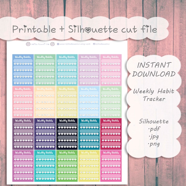 THP Printable Habit Trackers ~ Kawaii Colors Collection || Planner Stickers : The Happy Planner, A5, Travelers Notebook