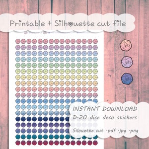 Adesivos de noite de jogo de mesa Deco ~ Kawaii D20 para impressão || o planejador feliz, mini planejador feliz, erin condren, kikik, planejador pessoal