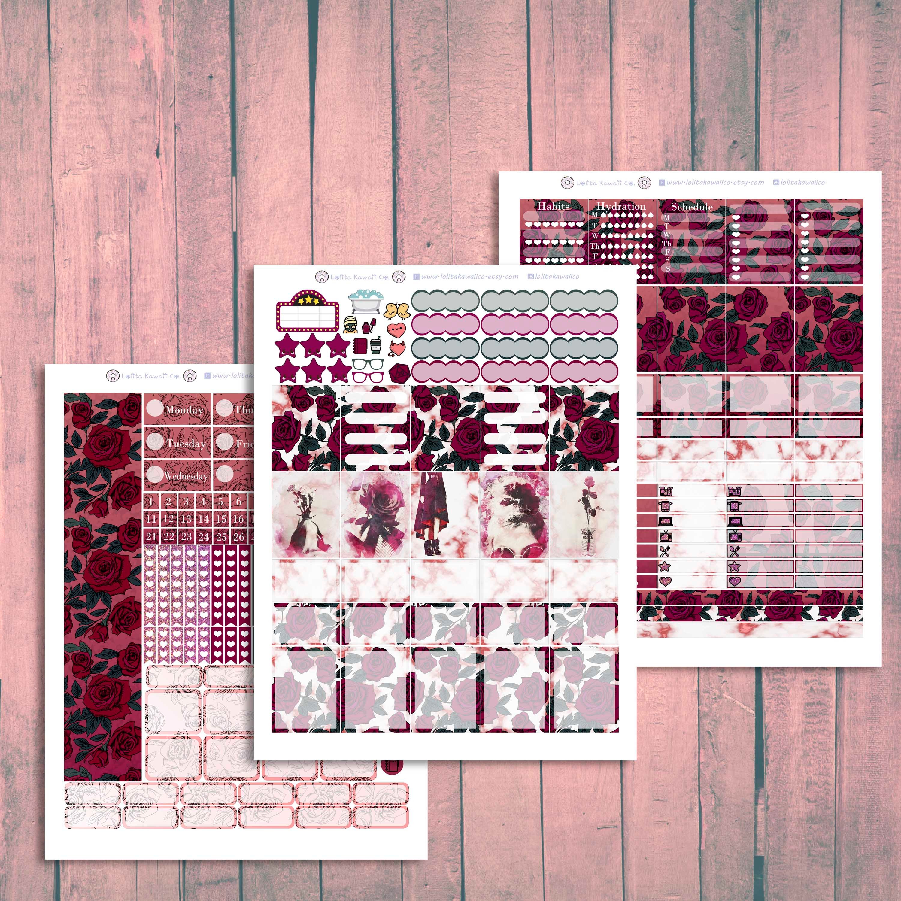ECLP Full Kit: Grunge Flower Printable Planner Stickers - Etsy