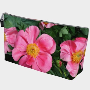 Pink Peony Makeup Bag, toiletry bag, medication bag, Washable bag,  zippered bag, small beach bag, Floral bag, carry all bag, pump bag