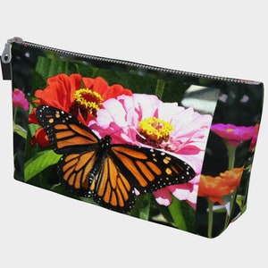 Monarch Garden Visitor, makeup bag, toiletry,  medication, collection bag, hobby bag, zippered bag,  washable bag, ladies bag, jewelry,