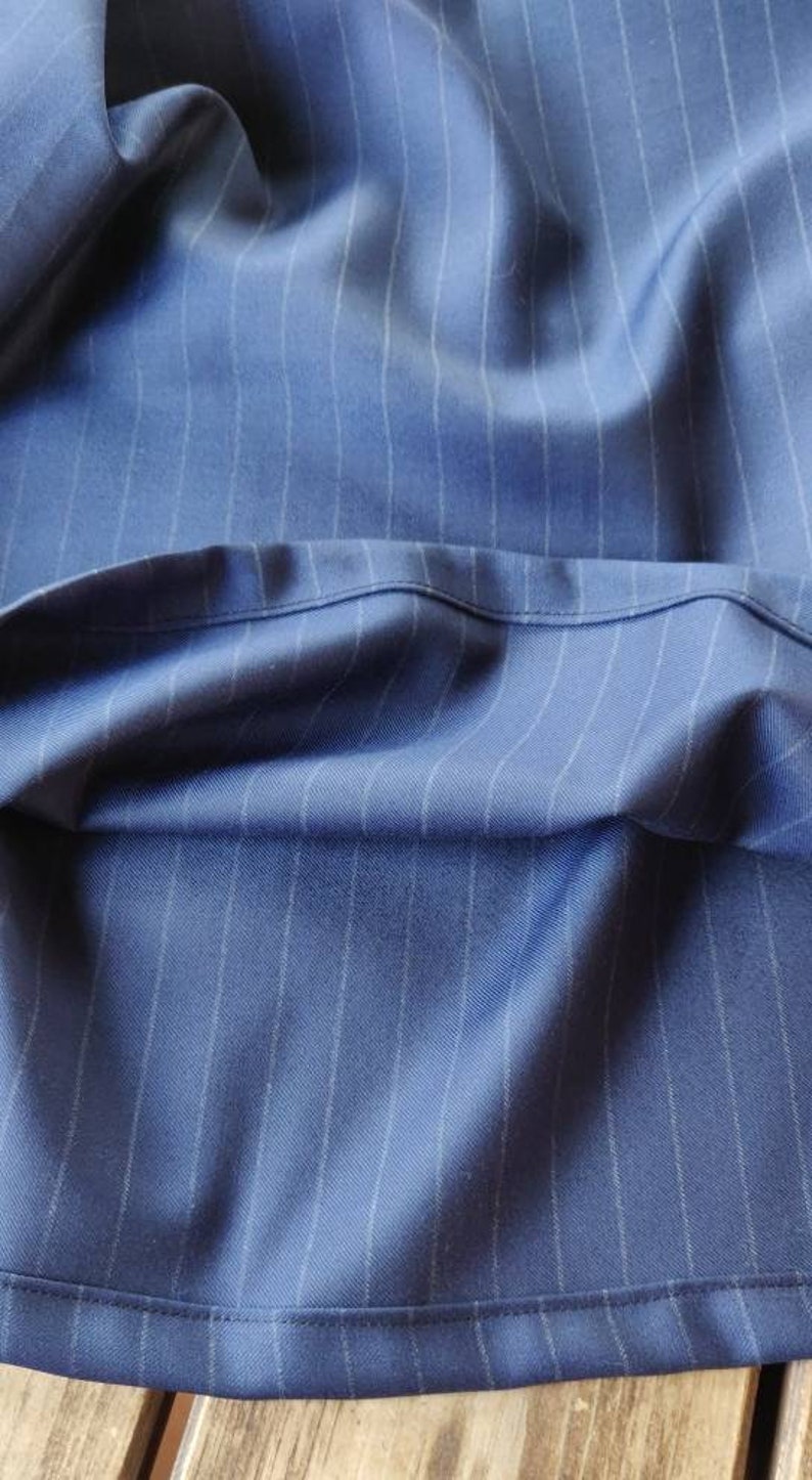 Blue shirtless dress apron with square neckline closed apron in stripes fresh Italian wool fabric house dress and garden