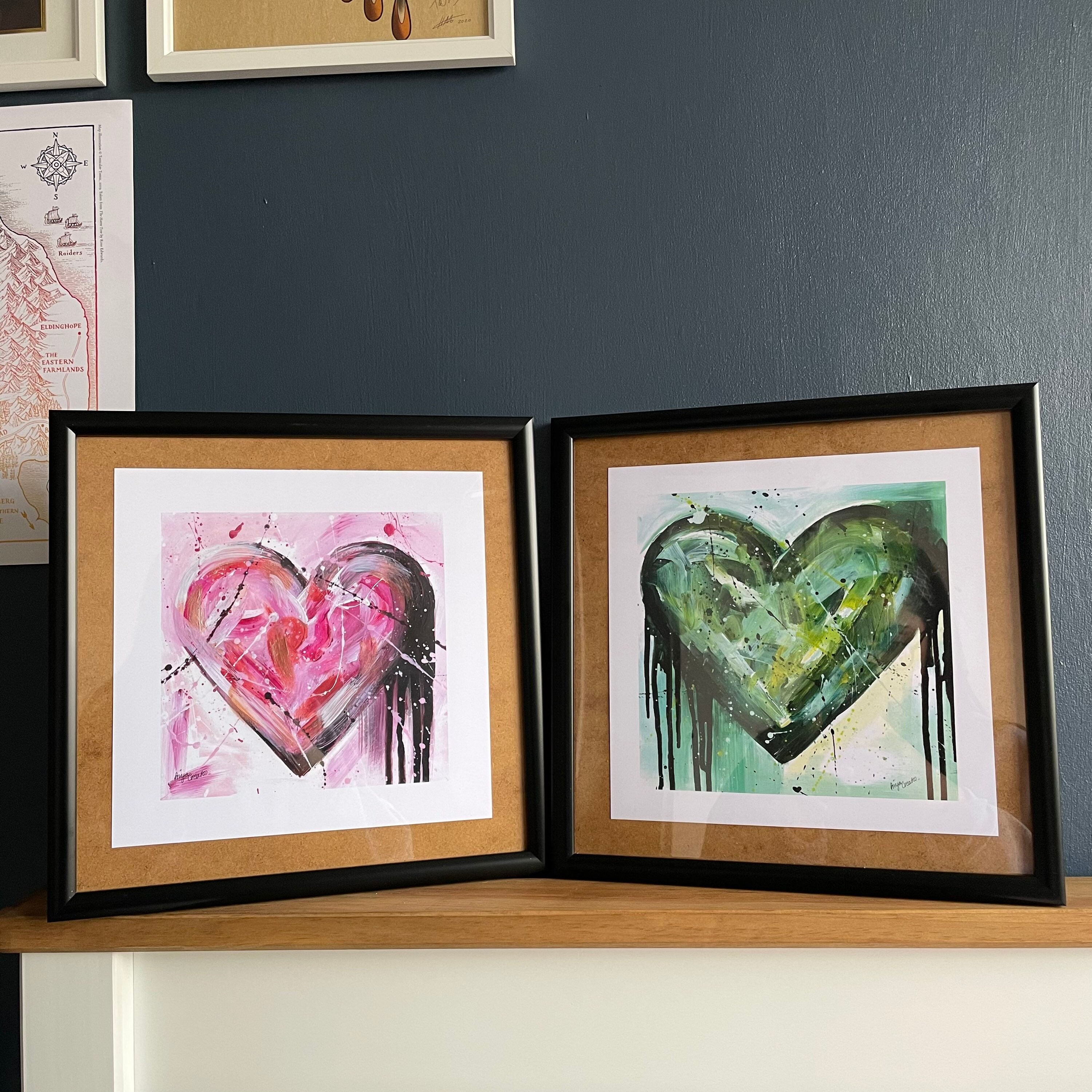 Pink Heart Wall Art Print Abstract Painting All Pink Etsy