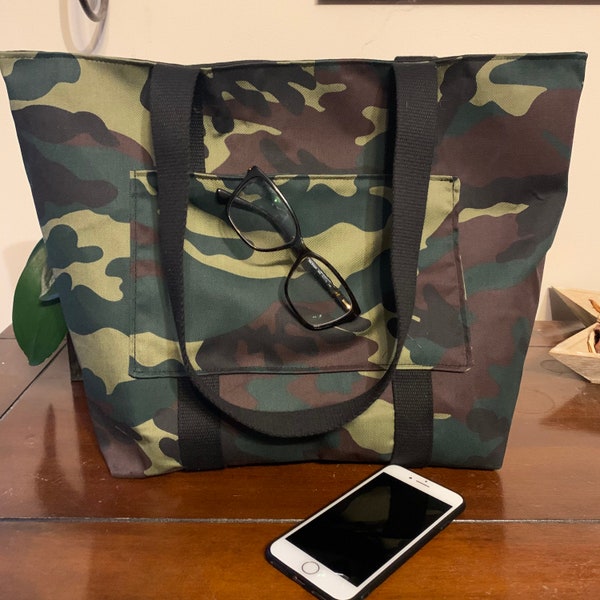 Sac cabas coton imprimé camouflage