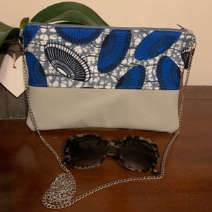 Petit sac wax gris, bleu, et blanc - cuir véritable gris clair