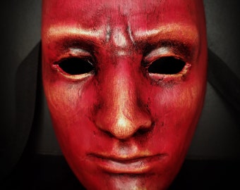 Handmade Red Volto Mask: Venetian Paper Mache Mask