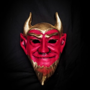 Red Devil Mask - Paper Mache Mask - Masquerade Mask - Venetian Mask