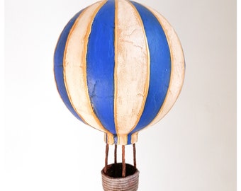 Hot Air Balloon - Blue and white - nursery decor - steampunk decoration