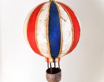 Hot Air Balloon Ornament - Red White and Blue - Nursery/Steampunk decor