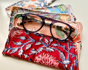 Glasses case / "Block Print" fabric / glasses case / glasses pouch / flat case for glasses