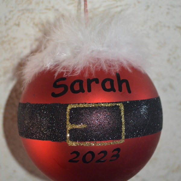 Christmas personalized santa belt ball  ornament, Christmas gifts, Teacher gift, Family gift, Christmas tree, Decor, Santa, Christmas bulb