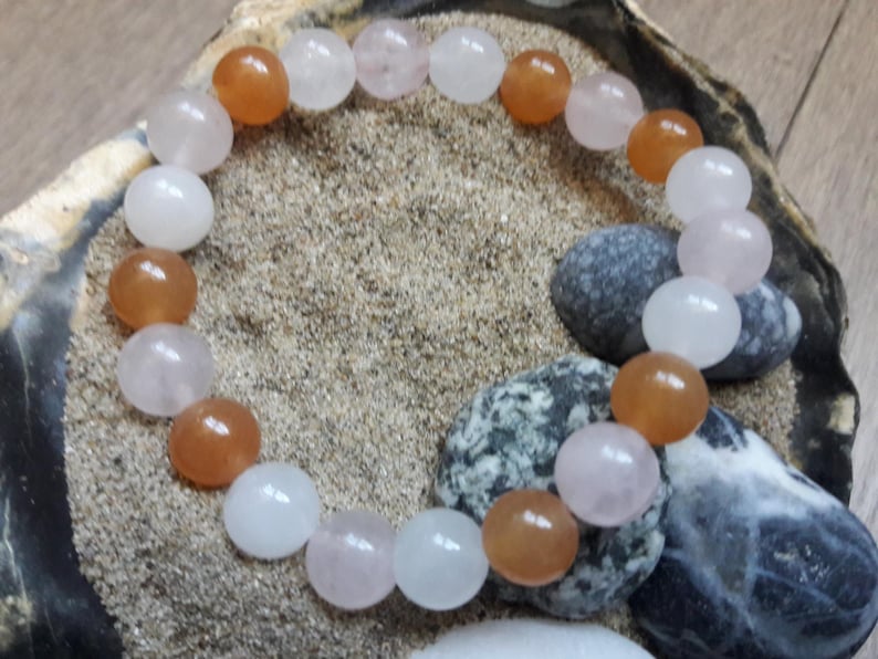 Rose Quartz /& Crystal Quartz Beaded Bracelet Orange Aventurine