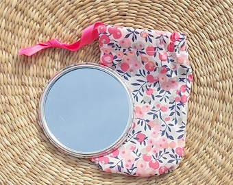 Pocket mirror Liberty bag with its matching pouch Nanny gift minimalist gift mirror wedding guest gift Wiltshire sweet pea