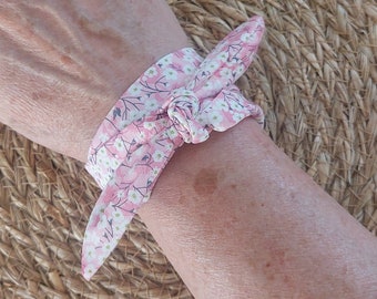 Foulard femme bracelet tissu pour montre à nouer bracelet miti valeria liberty rose