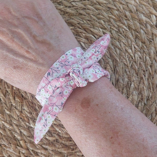 Foulard femme bracelet tissu pour montre à nouer bracelet miti valeria liberty rose