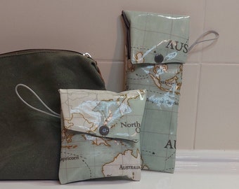 Waterproof soap kit with its toothbrush pouch world map pattern toothbrush case travel gift minimalist men's pouch