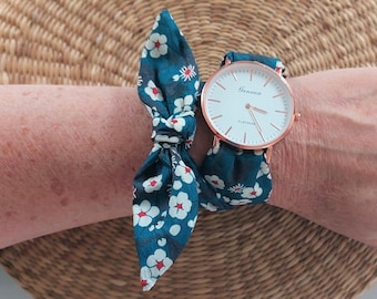 Reloj de mujer para atar con pulsera de tela Liberty Mitsi azul