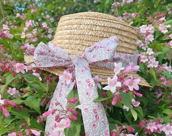 Ruban mariage chapeau headband ceinture cérémonie tissu rose à nouer headband liberty eloise rose foulard modulable