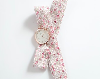 Montre foulard femme à nouer bracelet tissu Liberty bracelet Eloise rose Cadeau fêtes des mères