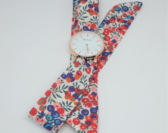 Montre foulard femme Montre à nouer Montre bracelet tissu Montre Liberty wiltshire Montre bracelet  Cadeau femme rouge bleu