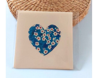 Boy birth card, heart card to announce birth, double Liberty sewn card with its envelope
