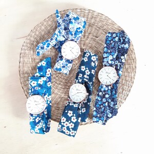 Blue scarf watch bracelet Women's fabric bracelet watch Liberty blue watch handmade gift Women's blue watch Mother's Day gift image 5