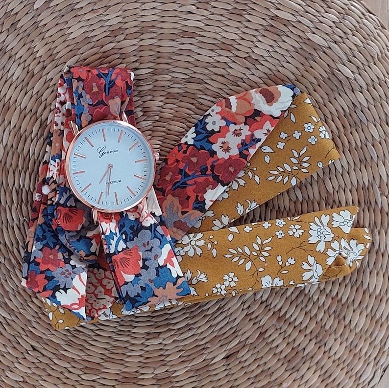 Montre foulard femme 1 bracelet supplémentaire Montre bracelet tissu Liberty cadeau fait main saint valentin image 1