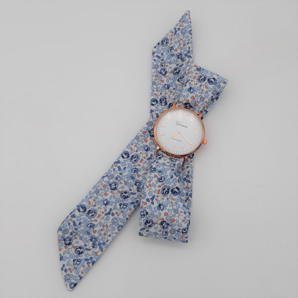 Montre femme Montre à nouer Montre tissu Montre bracelet tissu Montre Liberty Montre bracelet  Montre femme tissu Liberty Eloise bleu