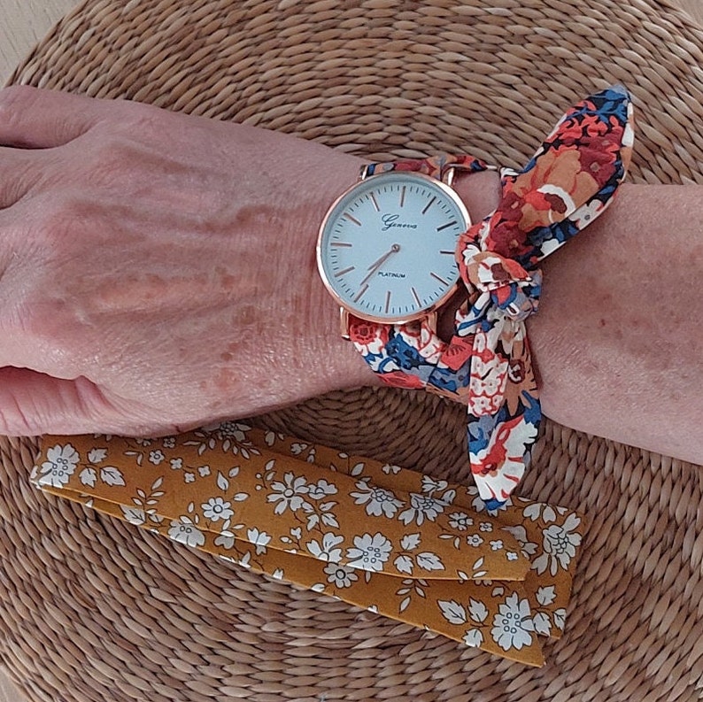 Women's scarf watch 1 additional bracelet Liberty fabric bracelet watch, handmade Valentine's Day gift image 2