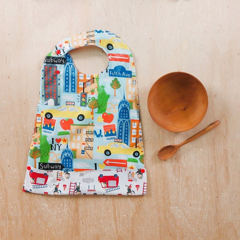 Large size waterproof baby bib, durable and washable, red firefighter boy bib, evolving firefighter bib, New York boy bib image 1