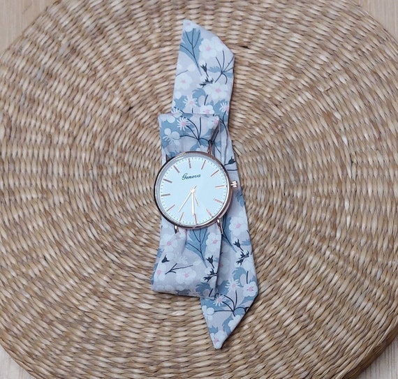 Montre femme bracelet foulard en soie