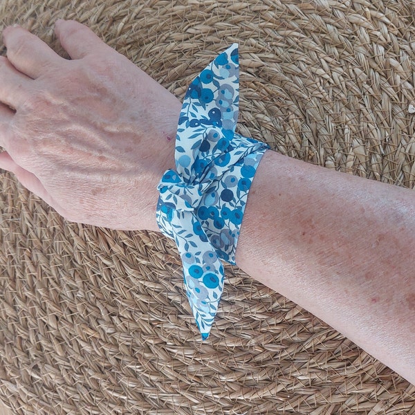 Foulard femme bracelet tissu pour montre à nouer bracelet Liberty wiltshire lavander bracelet bleu mariage headband wiltshire bleu