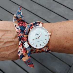 Blue scarf watch bracelet Women's fabric bracelet watch Liberty blue watch handmade gift Women's blue watch Mother's Day gift image 7